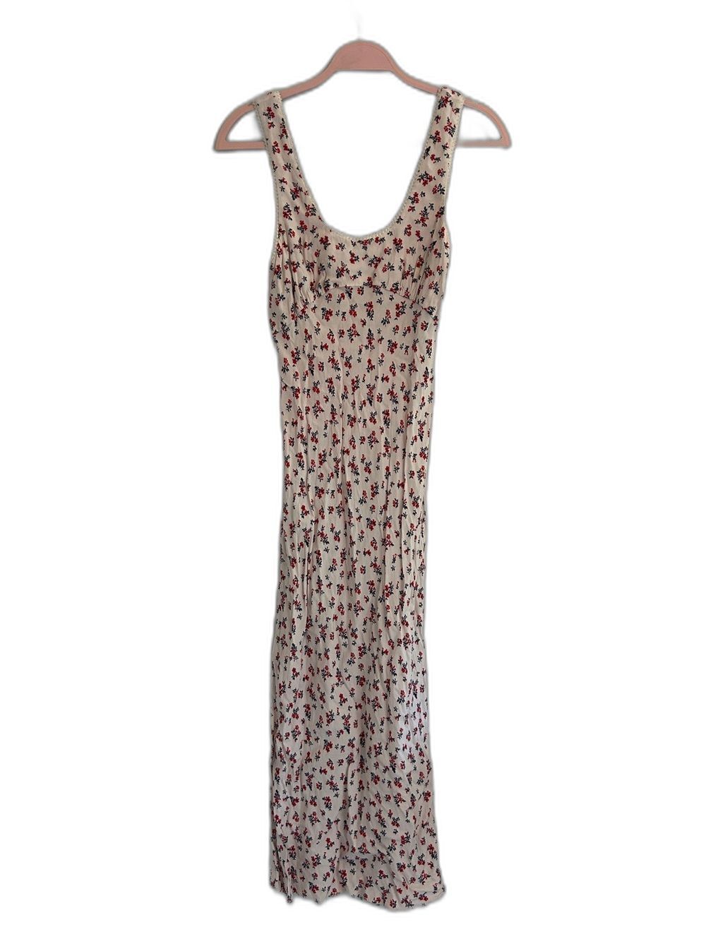 Rumored Cream Midi Dress with Red & Navy Floral Print Cottagecore